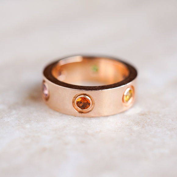 Rare Cartier 18k Rose Gold Colored Gemstones Love Ring Size 46 - B4087800 - Picture 5 of 8